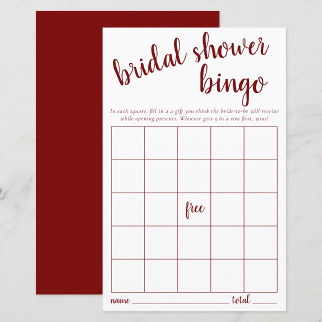 Tarjeta de bingo simple | Juego Red White Bridal S (Anverso / Reverso)