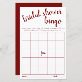 Tarjeta de bingo simple | Juego Red White Bridal S