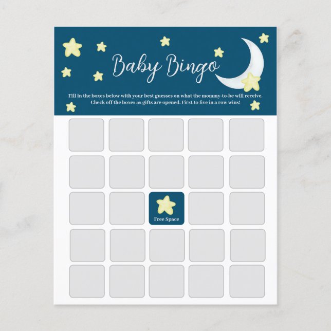 Tarjeta de bingo Twinkle Little Star Baby Shower (Anverso)