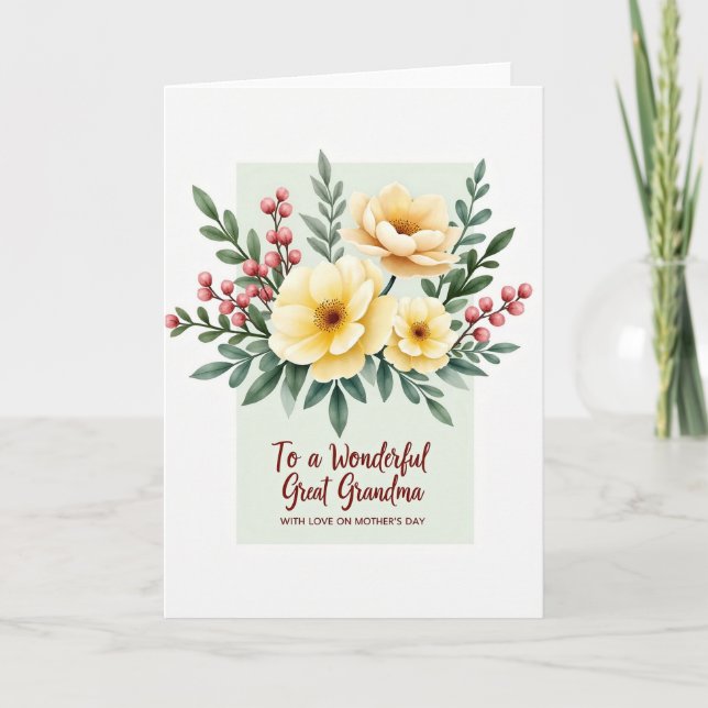 Tarjeta de bisabuela con flores en acuarela (Anverso)