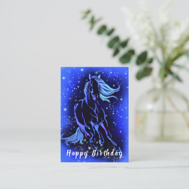 Tarjeta de bithday de caballo en marcha Noche estr (Anverso de pie)