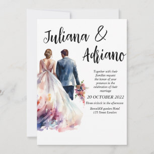 Tarjeta de boda acuarela moderna de novios lindos