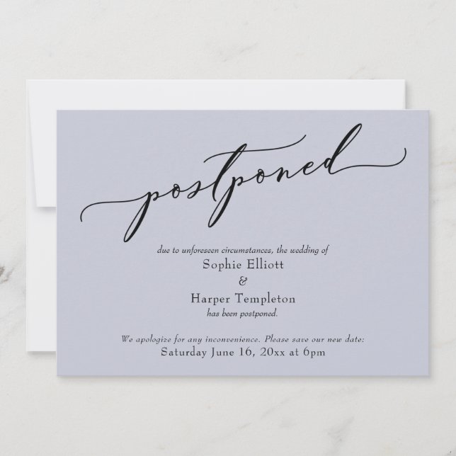 Tarjeta de Boda Aplazada Azul Polvoriento Simple y (Anverso)