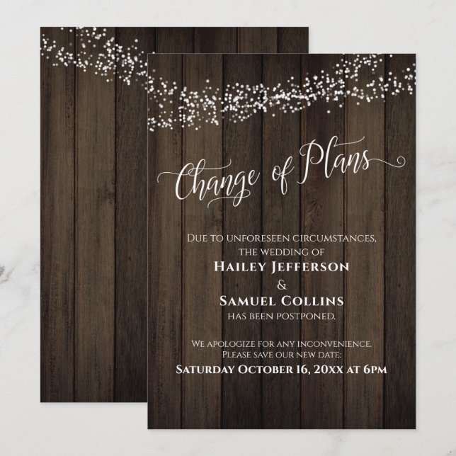 Tarjeta de Boda Aplazada Cambio de Planes Luces de (Anverso / Reverso)