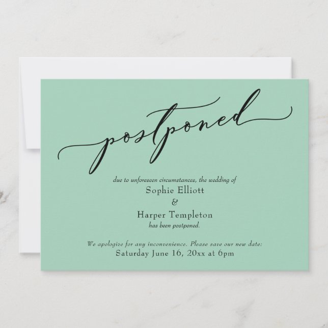 Tarjeta de Boda Aplazada Elegante Simple Verde Cla (Anverso)