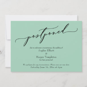 Tarjeta de Boda Aplazada Elegante Simple Verde Cla