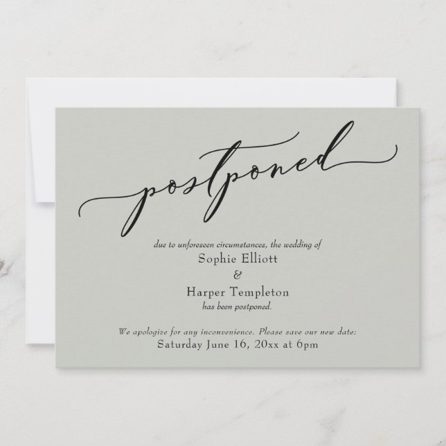 Tarjeta de Boda Aplazada Elegante y Simple en Verd (Anverso)