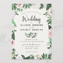 Tarjeta de Boda azul floral rosa verde blanco