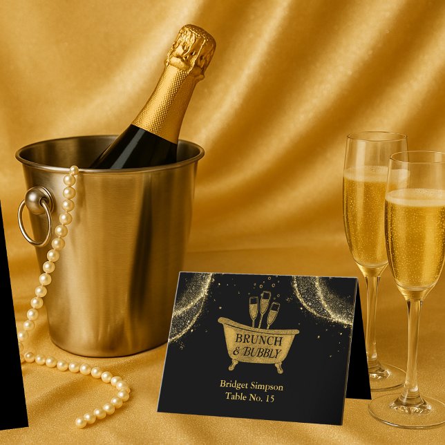 Tarjeta de Boda Black Gold Brunch & Bubbly (Subido por el creador)