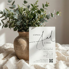 Tarjeta de Boda Blanca con Código QR de Tipografía