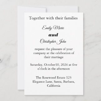 Tarjeta de boda blanca elegante minimalista