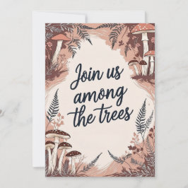 Tarjeta de Boda Boho Bosque con Hongos y Helechos