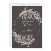 Tarjeta de boda boho de lujo monocroma de hierba d