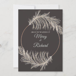 Tarjeta de boda boho de lujo monocroma de hierba d