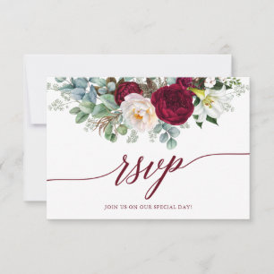 Tarjeta de Boda Calligraphy Burgundy RSVP