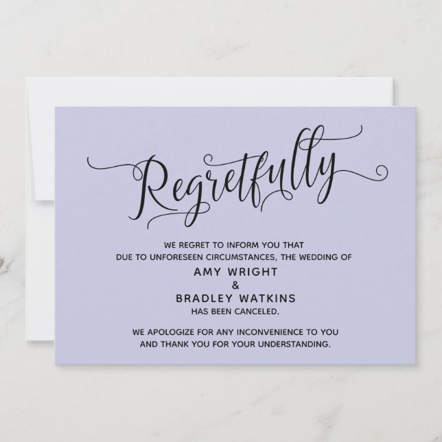 Tarjeta de Boda Cancelada Elegante y Lamentablemen (Anverso)