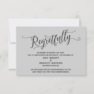 Tarjeta de Boda Cancelada Gris Elegante con Pesar