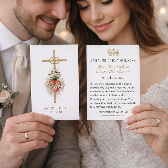 Tarjeta de Boda católica con cruz y anillos (Subido por el creador)