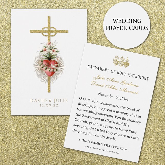 Tarjeta de Boda católica con cruz y anillos (Beautiful Traditional Catholic Wedding Prayer Cards)