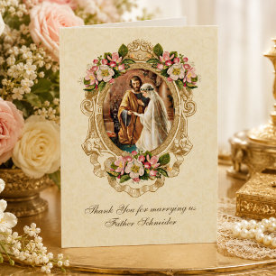 Tarjeta de boda católica vintage elegante