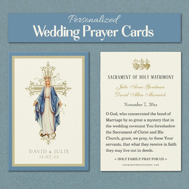 Tarjeta de Boda Católica Virgin Mary (Our Lady of Grace Catholic Personalized Wedding Prayer Cards)