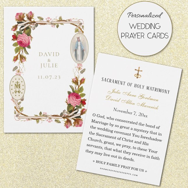 Tarjeta de Boda Católica Virgin Mary (Personalized Traditional Catholic Wedding Prayer Cards)