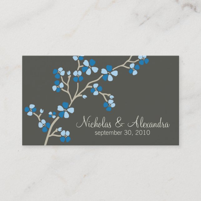 Tarjeta de Boda Cherry Blossom oscura (azul) (Anverso)