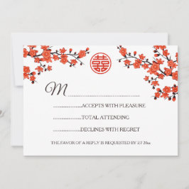 Tarjeta de Boda China RSVP Flor Roja