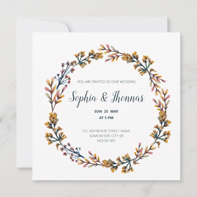 tarjeta de boda círculo floral marco floral de pri (Anverso)