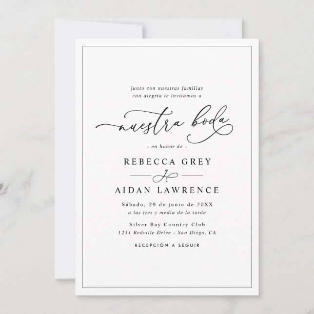 Tarjeta de Boda Clásica Simple Todo en Uno Nuestra (Anverso)