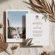 Tarjeta de boda con árboles de palma acuarela tro