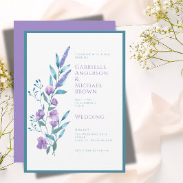 Tarjeta de Boda con Acuarela de Lavanda Verde Eleg