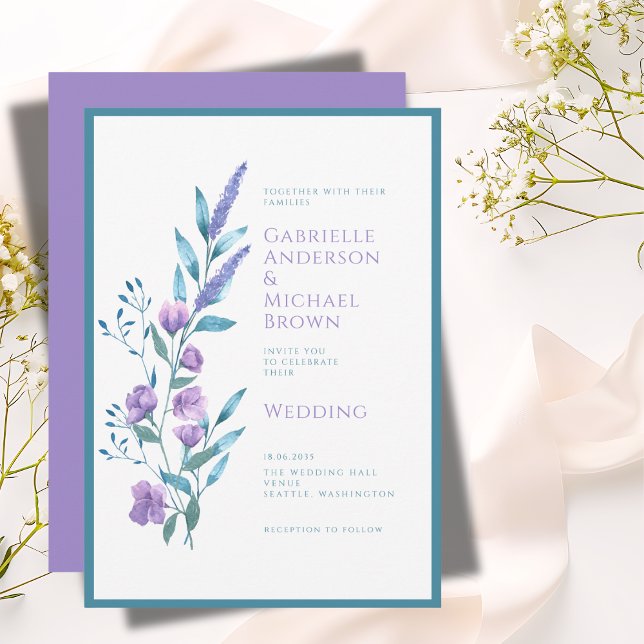 Tarjeta de Boda con Acuarela de Lavanda Verde Eleg (Subido por el creador)