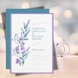Tarjeta de Boda con Acuarela de Lila Lavanda Elega