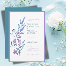 Tarjeta de Boda con Acuarela de Lila Lavanda Elega