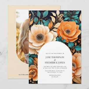 Tarjeta de Boda con Código QR de Foto Champagne Na