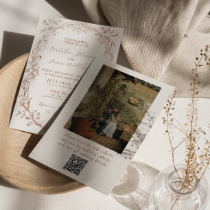 Tarjeta de Boda con Código QR de Foto de Terracota