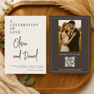 Tarjeta de Boda con Código QR de Foto y Letra Cute