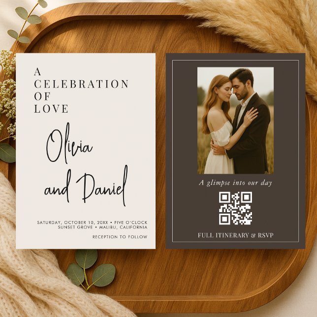 Tarjeta de Boda con Código QR de Foto y Letra Cute (Subido por el creador)