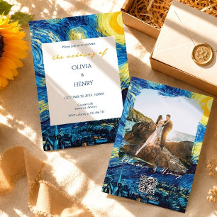 Tarjeta de boda con código QR de la foto de la noc