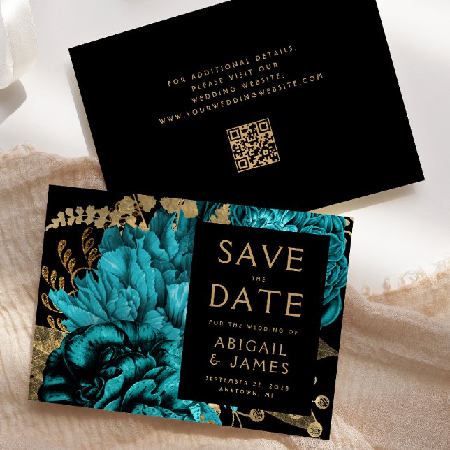 Tarjeta de boda con código QR floral turquesa para (Subido por el creador)