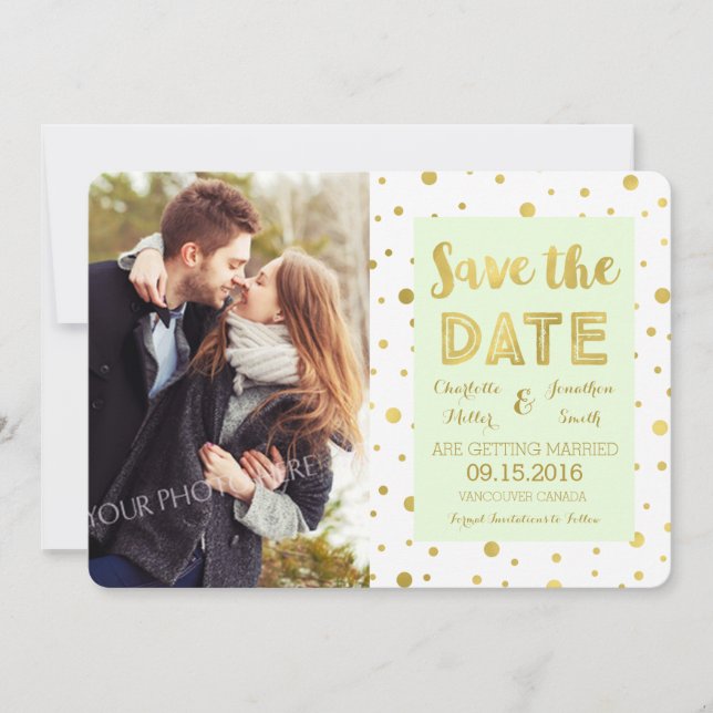 Tarjeta de boda con confeti dorado Mint para guard (Anverso)