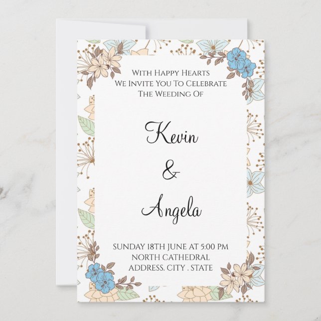 Tarjeta de Boda con Diseño Floral Elegante  (Anverso)