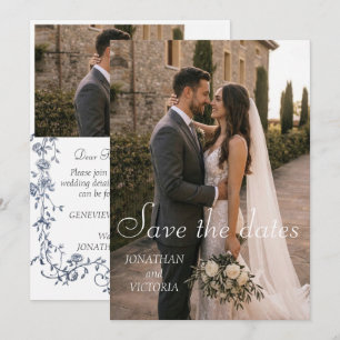 Tarjeta de boda con foto de fecha de salvación flo