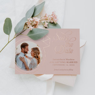 Tarjeta de boda con foto de rosa sonrojado para gu