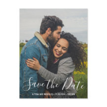 Tarjeta de boda con foto moderna con escritura ele