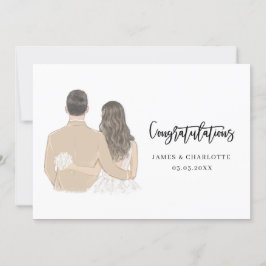 Tarjeta de boda con ilustración de novia y novio