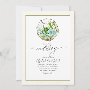 Tarjeta de boda con jardín de terrario y código QR