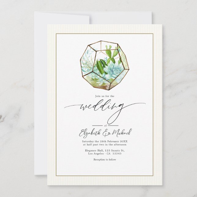 Tarjeta de boda con jardín de terrario y código QR (Anverso)