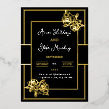 Tarjeta de boda con lámina dorada Glamurosa